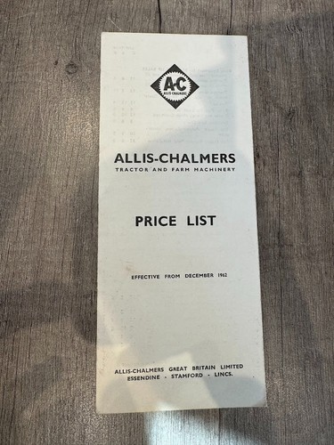Allis chalmers price list 1962 - price,